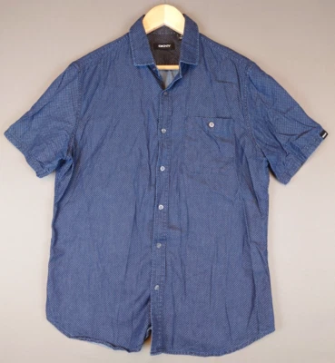 DKNY Short Sleeve Solid Navy Blue Pocket Button Up Shirt Blue Men's Medium - Image 1 of 4
