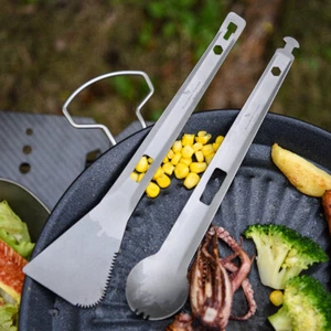 Titanium Alloy 2 in 1 Tong Spork Spatula Shovel Camping BBQ All-In-One Utensil - Picture 1 of 15