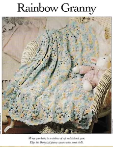 Rainbow Granny Square Baby Blanket - 37" x 46" - Sport yarn-Crochet Pattern ONLY - Picture 1 of 2
