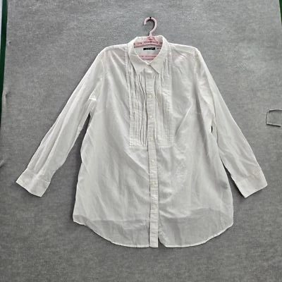 Lauren Ralph Women Button Up Shirt 20W White Cotton Silk Blend Tuxedo Pleated - Image 1 of 4