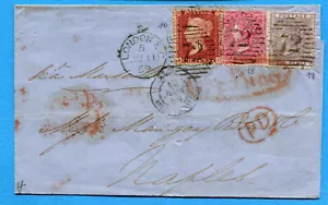 GRAN BRETAGNA - 1859 1 p. + 4 p. + 6 p. su lettera da LONDRA a Napoli. . (296526) - Foto 1 di 2