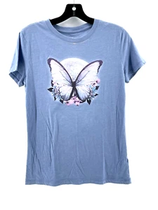Aeropostale Classic Crew Women's Blue Graphic Print Butterfly T Shirt Tee Size L - Picture 1 of 9