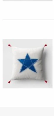 BRAND NEW THRESHOLD APPLIQUE BLUE STAR WITH RED TASSELS SQUARE PILLOW 18" - Image 1 of 4
