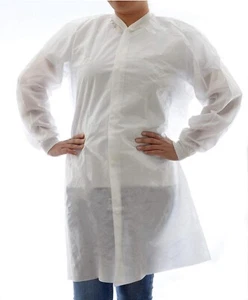 10 Pak Dealmed Disposable SMS Lab Coat No Pockets White Large Cuff Collar 784053 - Picture 1 of 6