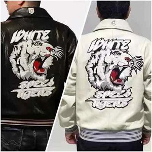 Herren Avirex Speed Tiger Edition Icon Flight Animal Print Leder Biker Jacke - Bild 1 von 6