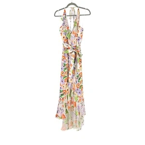 NWT Alice & Olivia Evelia Floral Ruffle Tie Waist Midi Dress - Picture 1 of 10