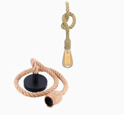 PORTALAMPADA E27 LAMPADARIO DA SOFFITTO IN CORDA VINTAGE PORTA LAMPADA PENDENTE - Immagine 1 di 4