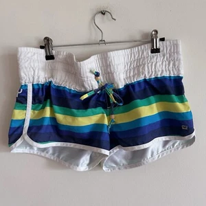 Retro y2k Roxy Surf Board Shorts Striped Boardshorts Blue Green Yellow - Picture 1 of 17