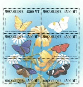 Mozambique 2000 - Butterflies and Flowers - Sheet of 6 Stamps - Scott 1368 - MNH - Picture 1 of 1