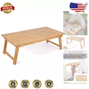 Versatile 33.5in Bamboo Laptop Tray with Secure Folding Legs - Perfect for All - Picture 1 of 10