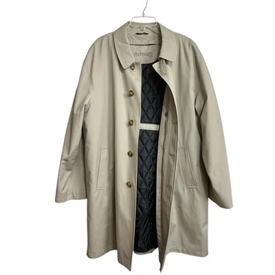 Stafford Trench Coat Classic Tan Overcoat Mens XL Regular Removable Lining EUC - Image 1 of 4