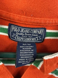 Polo jeans company Ralph lauren MFG T shirt M Medium Orange Green Striped - Picture 1 of 10