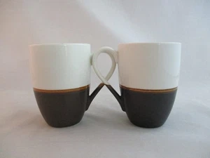 Pair 2008 Starbucks Coffee Tea Mug Cup Brown White Dipped Glaze 12oz 4 1.2" Tall - Picture 1 of 8