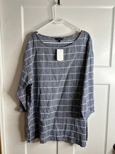 Banana Republic Damen große Tunika Länge Leinenmischung Bluse blau gestreift 6283 - Bild 1 von 10