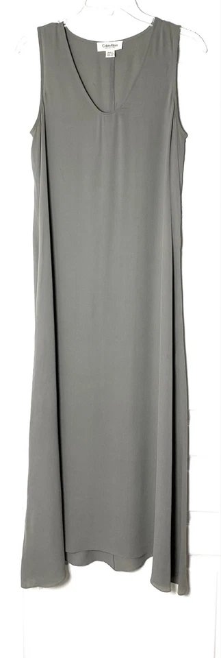 Vestido Midi CALVIN KLEIN Coleção Vintage Decote V Seda Crepe Chiffon 4 EUA = S CK - Imagem 1 de 4