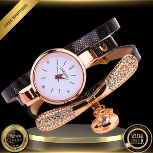 Orologio donna oro 14 kt e zirconi diamanti ghiacciati tono nero con bracciale di design carino - Foto 1 di 9