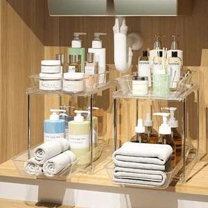2 Pack Bathroom Cabinet Organizer, 2 Tier Clear Under Sink Organizers and Sto... - Picture 1 of 6