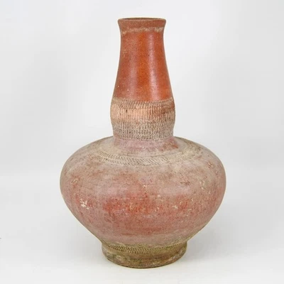 Jarrón de agua tailandés antiguo de cerámica de terracota siglo XX convertido a mano inciso Foto 1 de 4