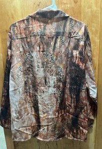 Women’s 2X Button Front Shirt Brown Abstract Print Long Sleeve Top Plus Size 2XL - Picture 1 of 4