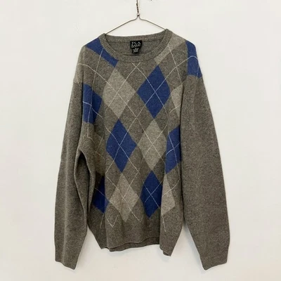 Suéter Jos A Bank Para Hombre Talla XL Gris Azul Argyle Tejido Lana de Cordero Pullover Foto 1 de 4