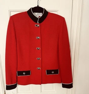 St. John Collection By Marie Gray. Beautiful Red Jacket, Black Trim Size 4 - Picture 1 of 3