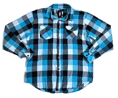 Ocean Current Mens Medium Flannel Shirt Lumberjack Blue Black White Check Plaid - Image 1 of 4