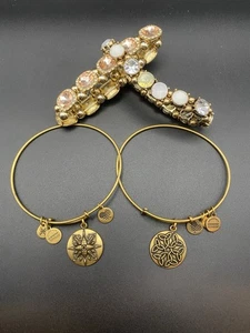Lote de 4 pulseras elásticas de estrás 2 pulseras Alex And Ani tono dorado - Imagen 1 de 1