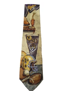 LSU TIGERS Football / Baseball 100% Silk Necktie by Eagle's Wings Vintage Sports - Picture 1 of 8