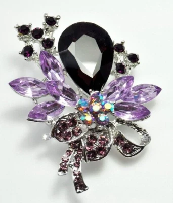Broches grandes de estrás de cristal púrpura broche ramo de novia regalo para mujer Foto 1 de 4