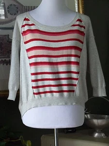 American Rag CIE SOFTSOFT Gray/Red Hi-Lo 3/4 Sleeve Cotton Angora Top S - Picture 1 of 5