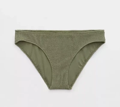 Parte inferior de biquíni American Eagle Aerie Crinkle cobertura total cintilante verde médio - Imagem 1 de 2