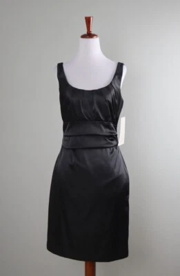 BOSTON PROPER NWT $129 Solid Black Stretch Satin Ruched Pleated Dress Size 8 - Image 1 of 4