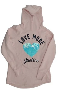 Justice Girls Pink Pullover Hoodie Size 10 Love More Justice Sequence Heart - Picture 1 of 6