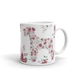 Coffee Mug Mini-Schnauzer Dog Floral Silhouette Pink Gray & White Flowers - Picture 1 of 7