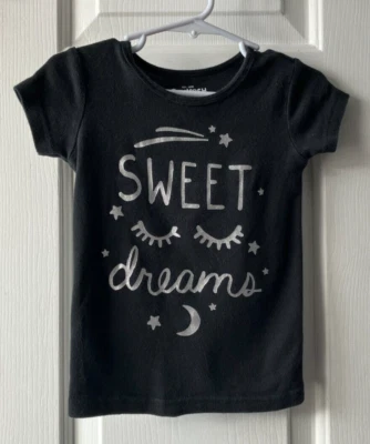 GIRLS OSHKOSH T  SHIRT BLACK SHORT SLEEVE SILVER SWEET DREAMS STARS MOON SIZE 3T - Image 1 of 2
