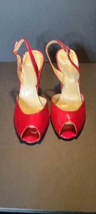 STUART WEITZMAN Patent Leather RED Slingback Sandals Unique Heels Size 8.5 - Picture 1 of 9