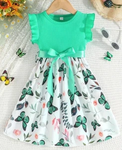 Boutique Girls Church Dress Easter Party Butterfly Flutter Sleeve Floral NEW - Picture 1 of 26