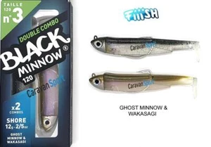 FIIISH BLACK MINNOW DOUBLE COMBO 120 N 3 GHOST MINNOW WAKASAG 12 GR SILICONE - Foto 1 di 1
