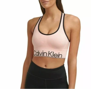 New Calvin Klein Performance Medium Women's Sports Bra Peach Medium-Impact - Picture 1 of 9