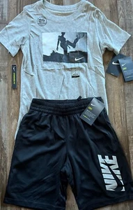 NWT Nike Boys YLG Black/Gray SOCCER Photo Dri-Fit Shorts Set Large - Picture 1 of 5