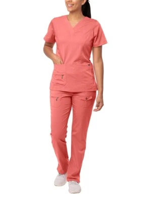 Conjunto Médico Adar Uniforms Para Mujer - Top/Pantalones Multi Bolsillo Mejorados Cuello en V Foto 1 de 4