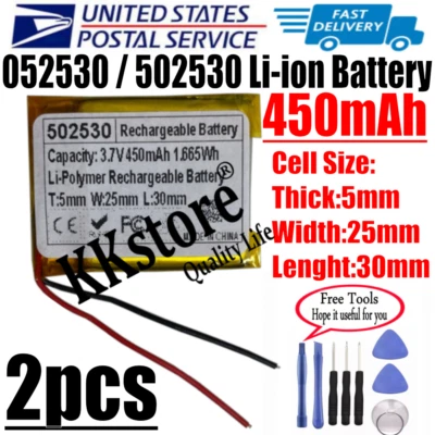 USPS 2pcs/Lots Genuine 052530 / 502530 450mAh Li-ion Rechargeable Battery  - Image 1 of 2