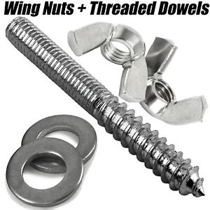 M4 M5 M6 M8 M10 WOOD TO METAL DOWELS HANGER BOLTS SCREWS + WING NUTS WASHERS KIT