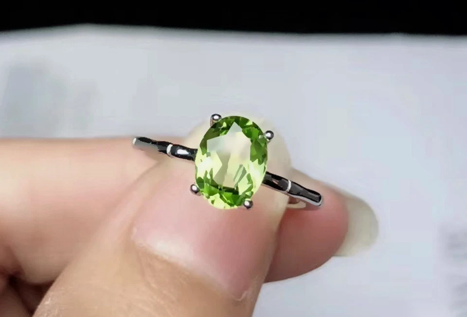 Natural Eye Clean Pale Green Peridot Sterling Silver 925 Handmade Solitaire Ring - Image 1 of 3