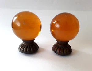 Vintage Glas Bernstein Lampe Endstück 2 Stück / Riss im Bodenbereich Bernstein - Bild 1 von 2