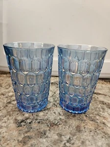 Carnival Glass Blue Fenton 2 PC Set Thumb Print Blue Glass - Picture 1 of 5
