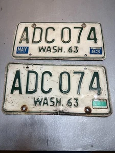 Conjunto de matrícula original 1963 Washington conjunto emparejado par #ADC 074 - Imagen 1 de 5