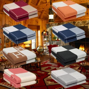 51" x 70" Blanket Wool Sofa Flat Shawl Plaid Blanket Shawl Winter Cashmere New - Picture 1 of 26
