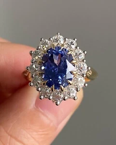 4.36Ct Oval Cut Natural Sapphire & Diamond Wedding Ring 18K Solid Yellow Gold - Picture 1 of 6