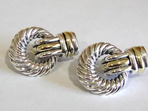 DAVID YURMAN 14K GOLD, SS LARGE CABLE DANGLE EARRINGS - Picture 1 of 5